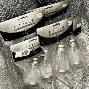 CAMBRIA FINIAL SETS/PREMIER BRUSHED NICKEL & CLEAR ACRYLIC - 5 SETS (10) - NWT